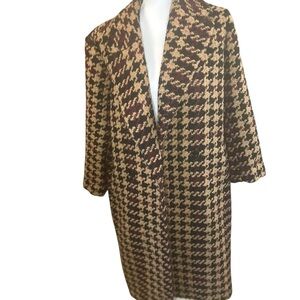 Ann Taylor Wool Blend Houndstooth Long Coat Brown Tan XLP Petite